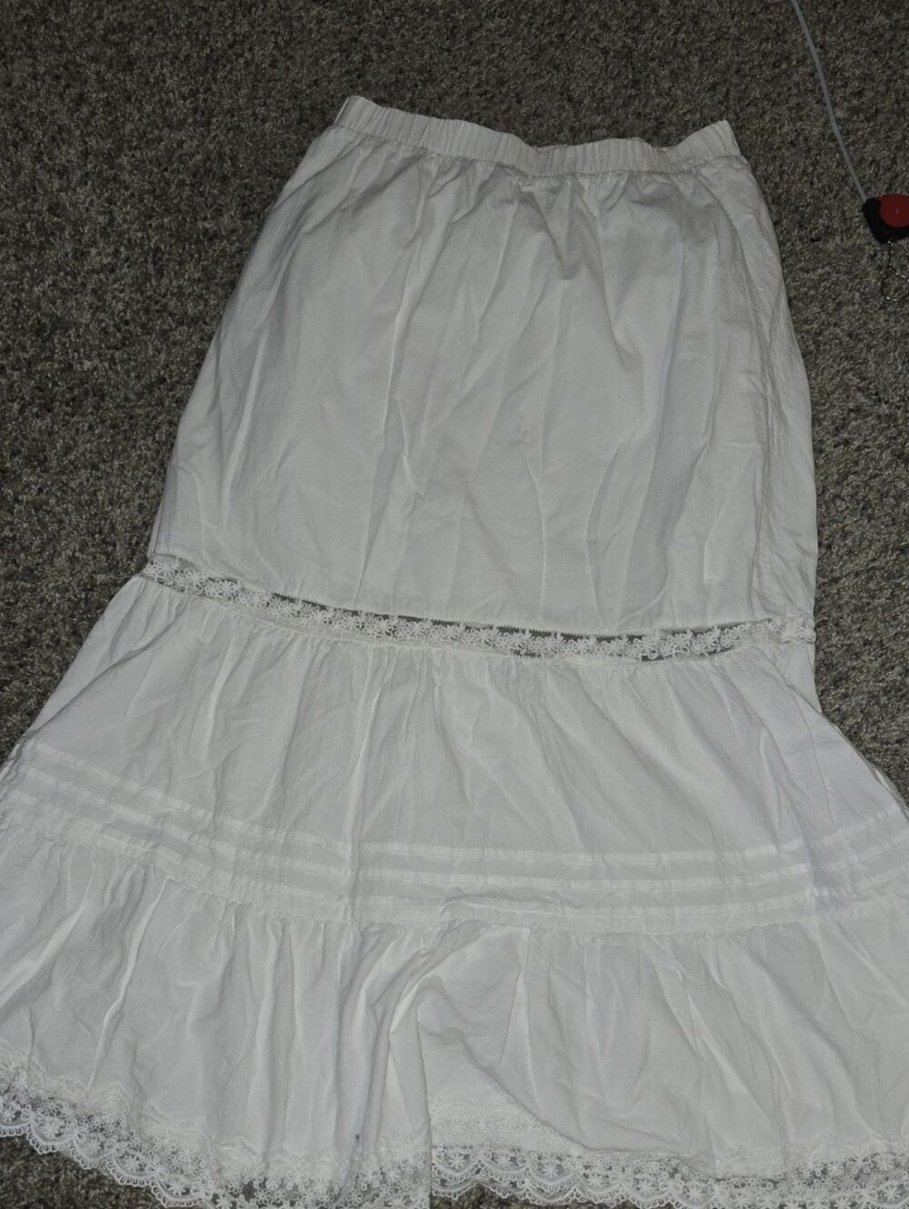 White Boho Lace Trim Maxi Skirt Small Beach  Summer Midi Old Money Stitch And Pi - Picture 3 of 8